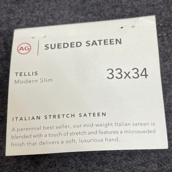 AG Adriano Goldschmied NWT Sueded Sateen Tellis Modern Slim Dark Gray Pant 33x34 - Picture 4 of 10